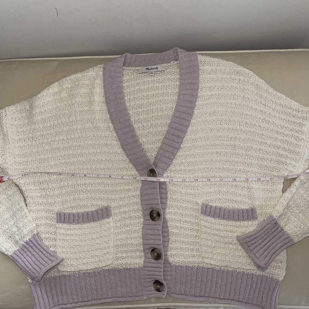 Madewell Oversized Crop  Cardigan Sweater  XS Cream Pale Lilac - Picture 6 of 9